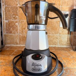 DeLonghi Alicia Silver Electric Moka Espresso Maker - Silver & Black
